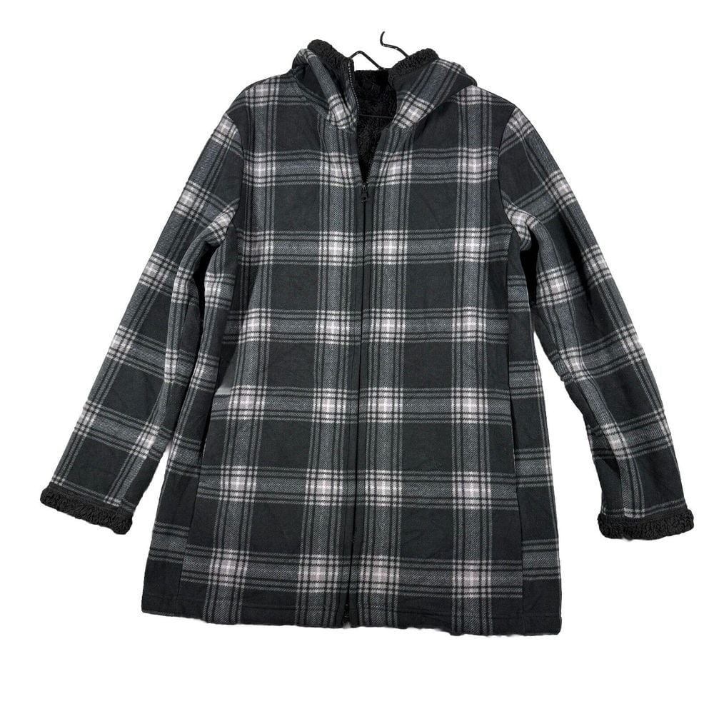 Uniqlo Jacket Hoodie Adult XL Black Plaid Full Zip Fleece