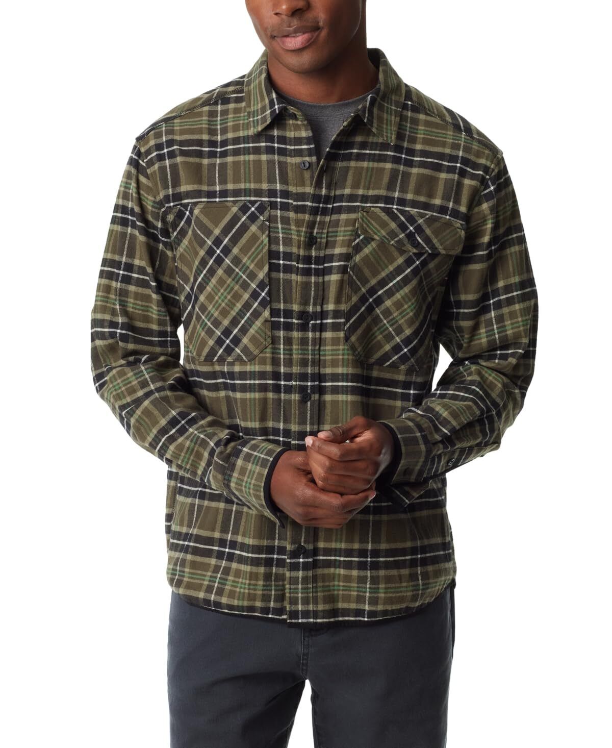 BASS OUTDOOR Men’s Stretch Flannel Button Front Shirt with 2 Pockets M