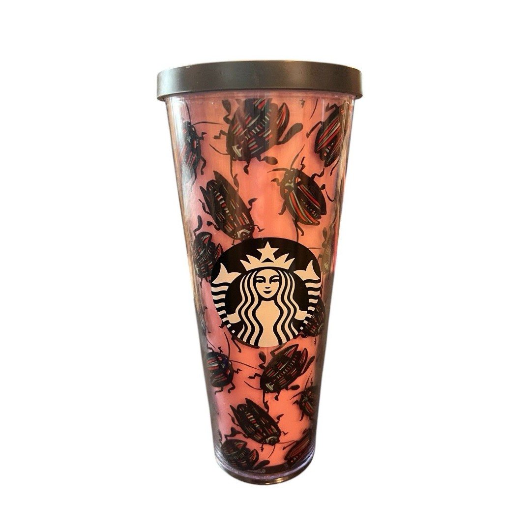 STARBUCKS Pink Beetle Bug Mermaid Siren Logo Venti TUMBLER 24 oz No Straw