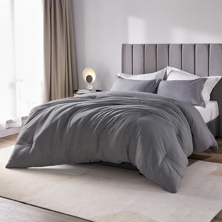 3 Pieces Dark Grey Bedding Comforter for All Season -9sz8