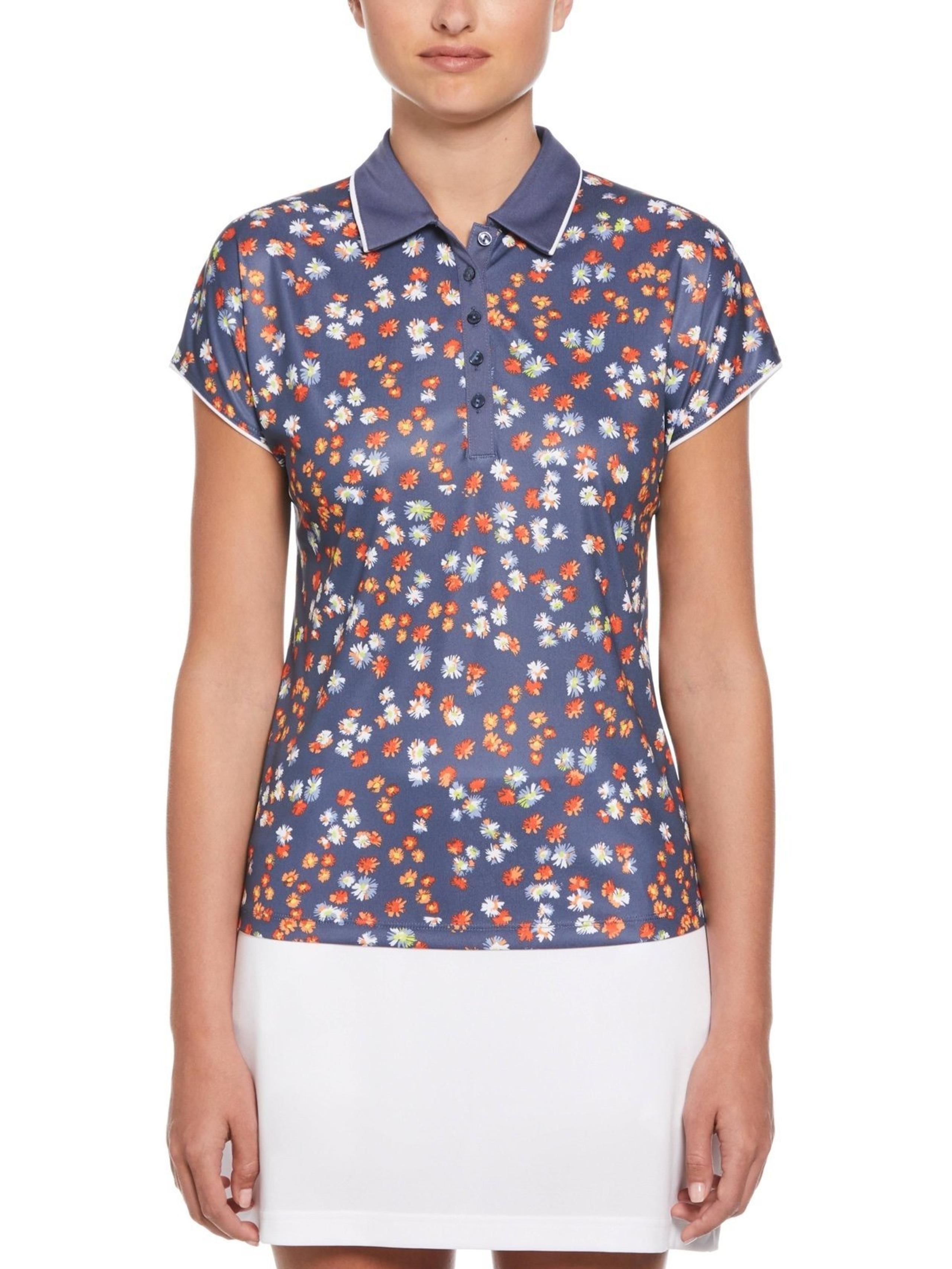NWT Callaway Golf Opti Dri Polo Shirt Top Blue Indigo Floral Sleeveless Size L