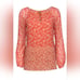 Tory Burch Coral and Red Floral Print Silk Blouse Size 6 Flowy Spring Summer Top