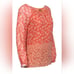 Tory Burch Coral and Red Floral Print Silk Blouse Size 6 Flowy Spring Summer Top