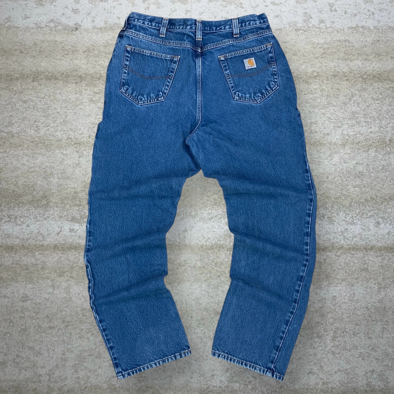 Vintage Carhartt Jeans Relaxed Fit Medium Wash Work Wear Denim White Logo 90s