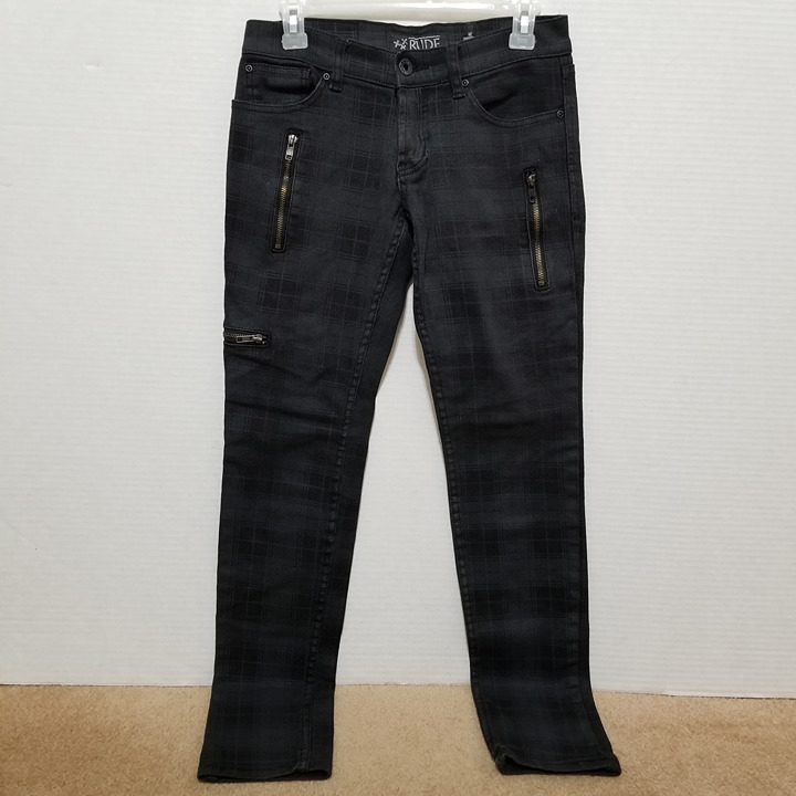 XXX Rude jeans 28x32 Skinny denim plaid zipper accent goth punk subculture