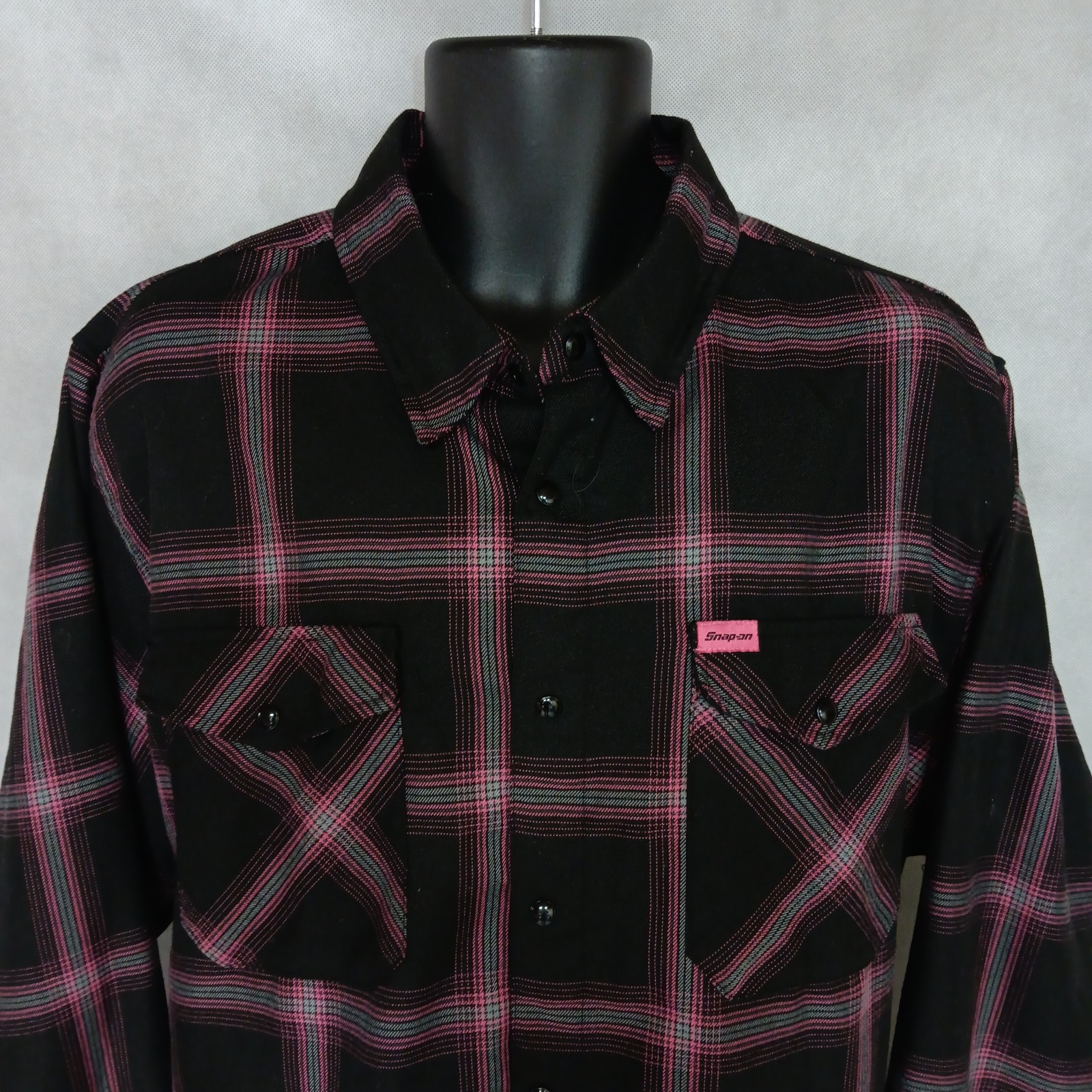 Dixxon Flannel Shirt 2XL Black Pink Snap-On Tools Cancer Awareness Pearl Snaps