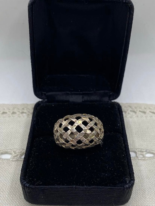 Free Shipping Sterling Silver 925 Basket Weave Domed Ring Vintage Jewelry sz 8