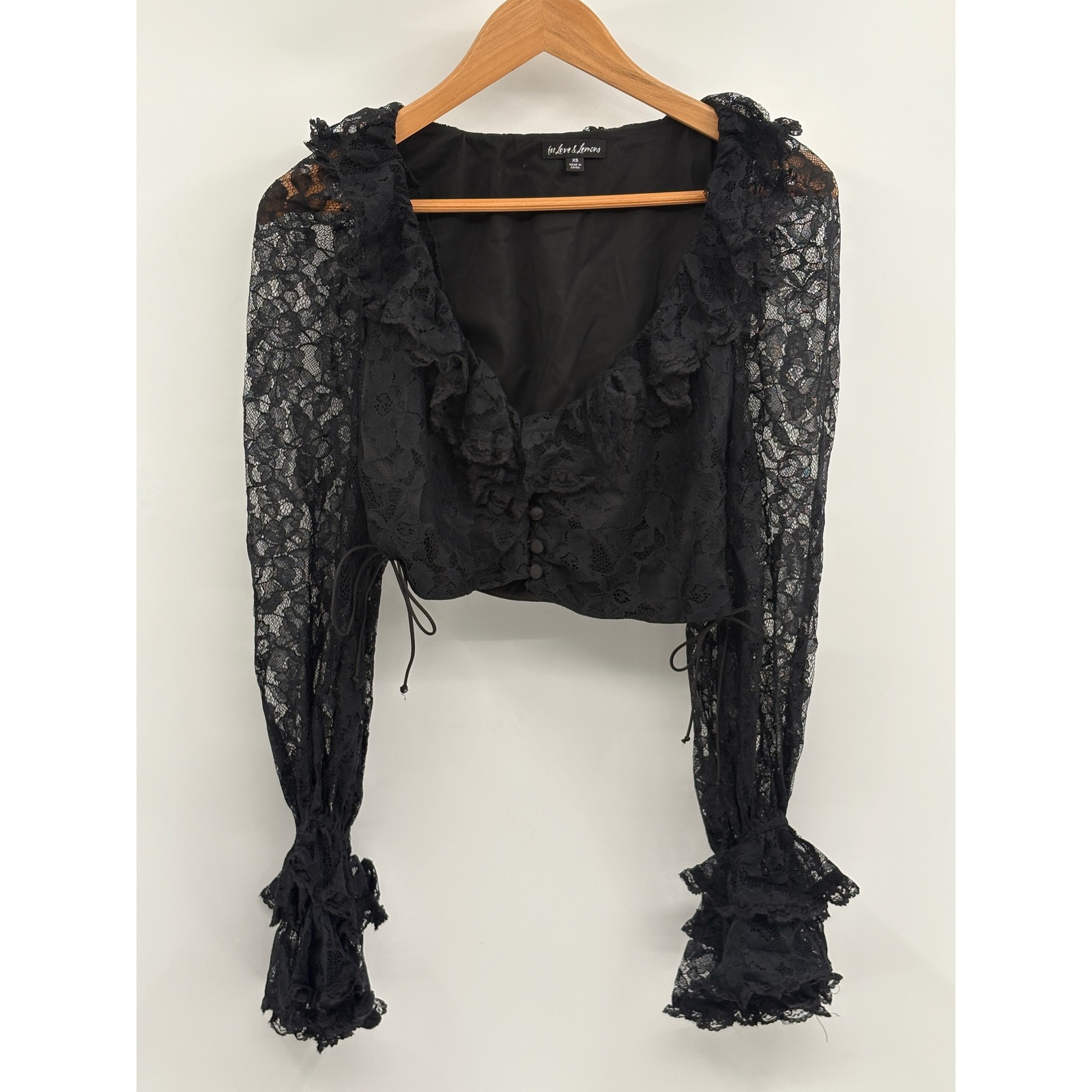 For Love And Lemons Quinn Crop Top Lace Women XS Ruffle Witchy Whimsigoth