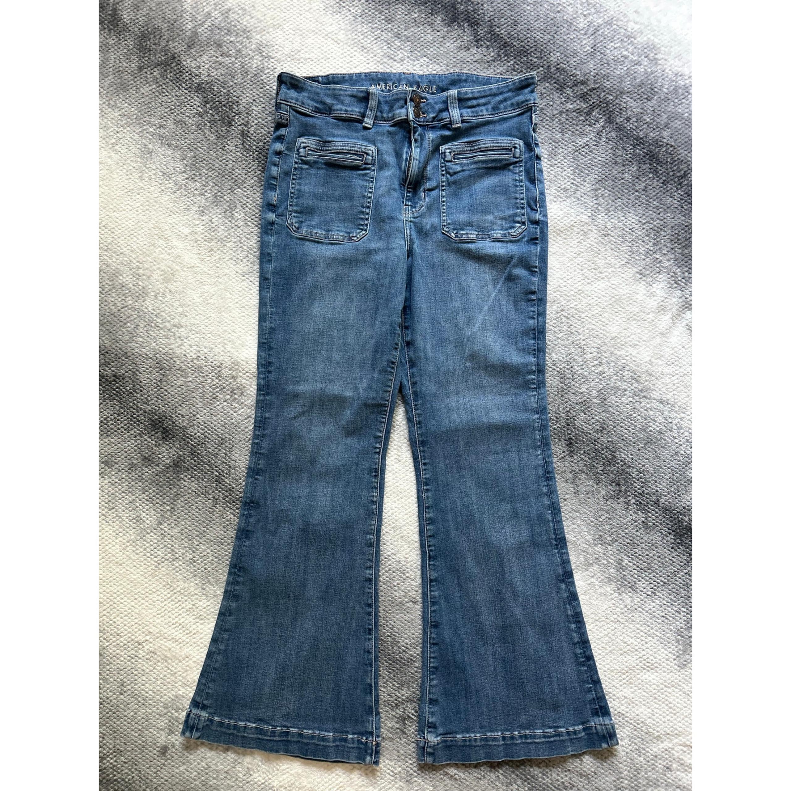 American Eagle Super Hi Rise Flare Retro Women Medium Wash Jeans Size 14 Regular