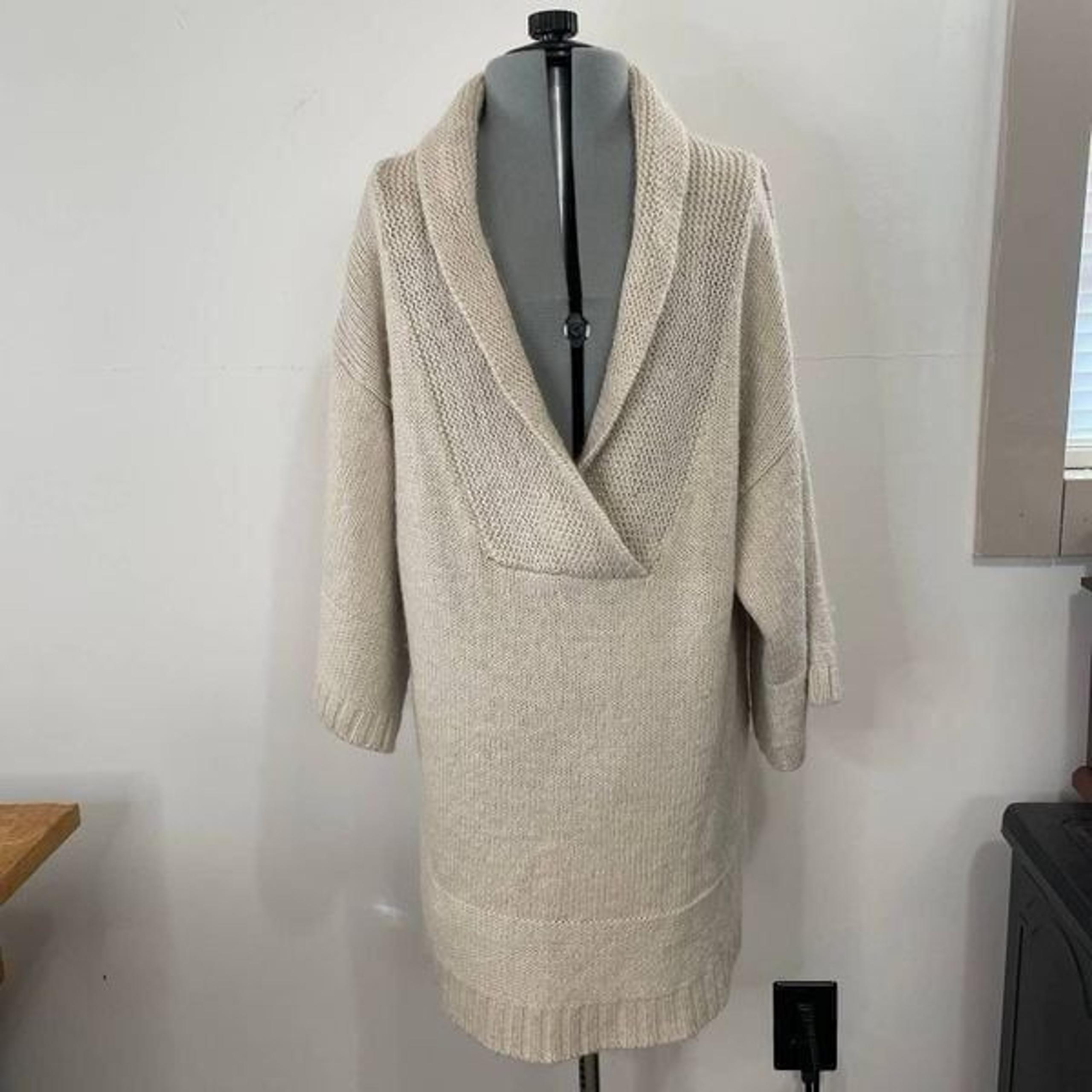 Soft Surroundings Wool Blend Metallic Tunic Pullover Shawl Collar Sweater Size M