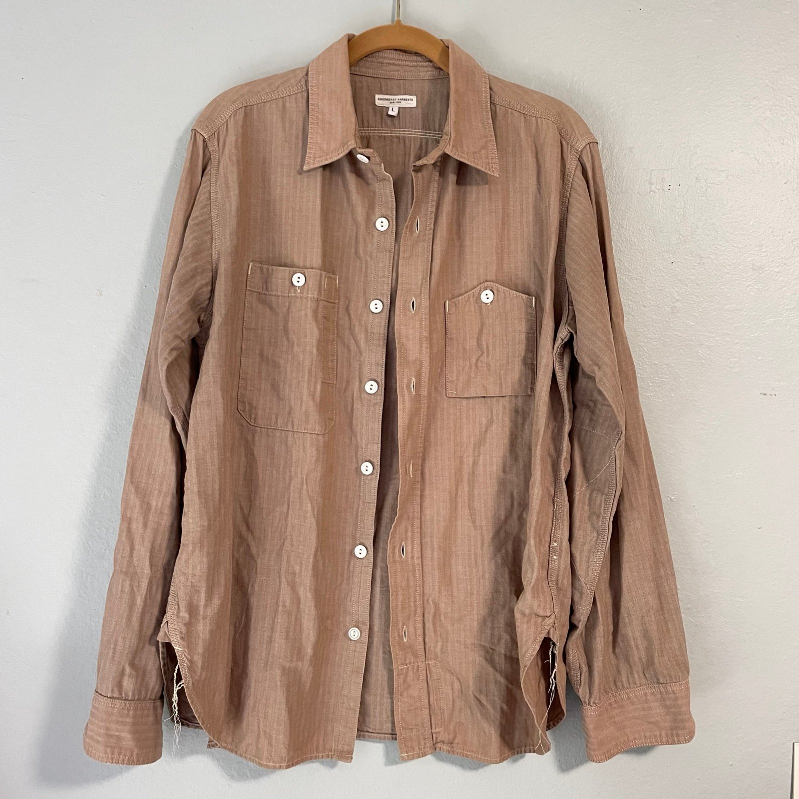 Engineered Garments Men’s Large Twill Cotton Button Up Work Shirt Linen