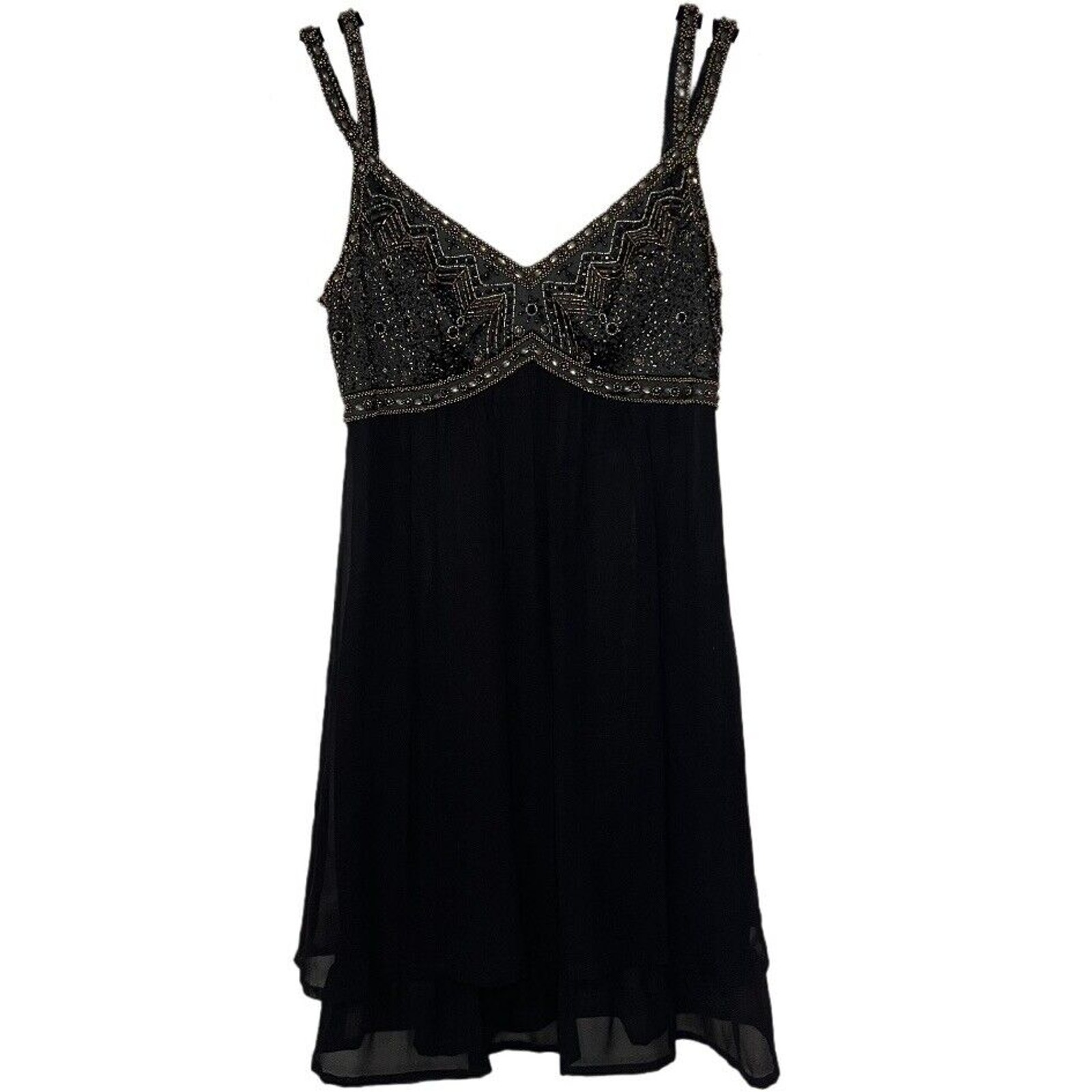 Sue Wong Nocturne Dress Womens 4 Black Silk Beaded Lined Cocktail Homecoming