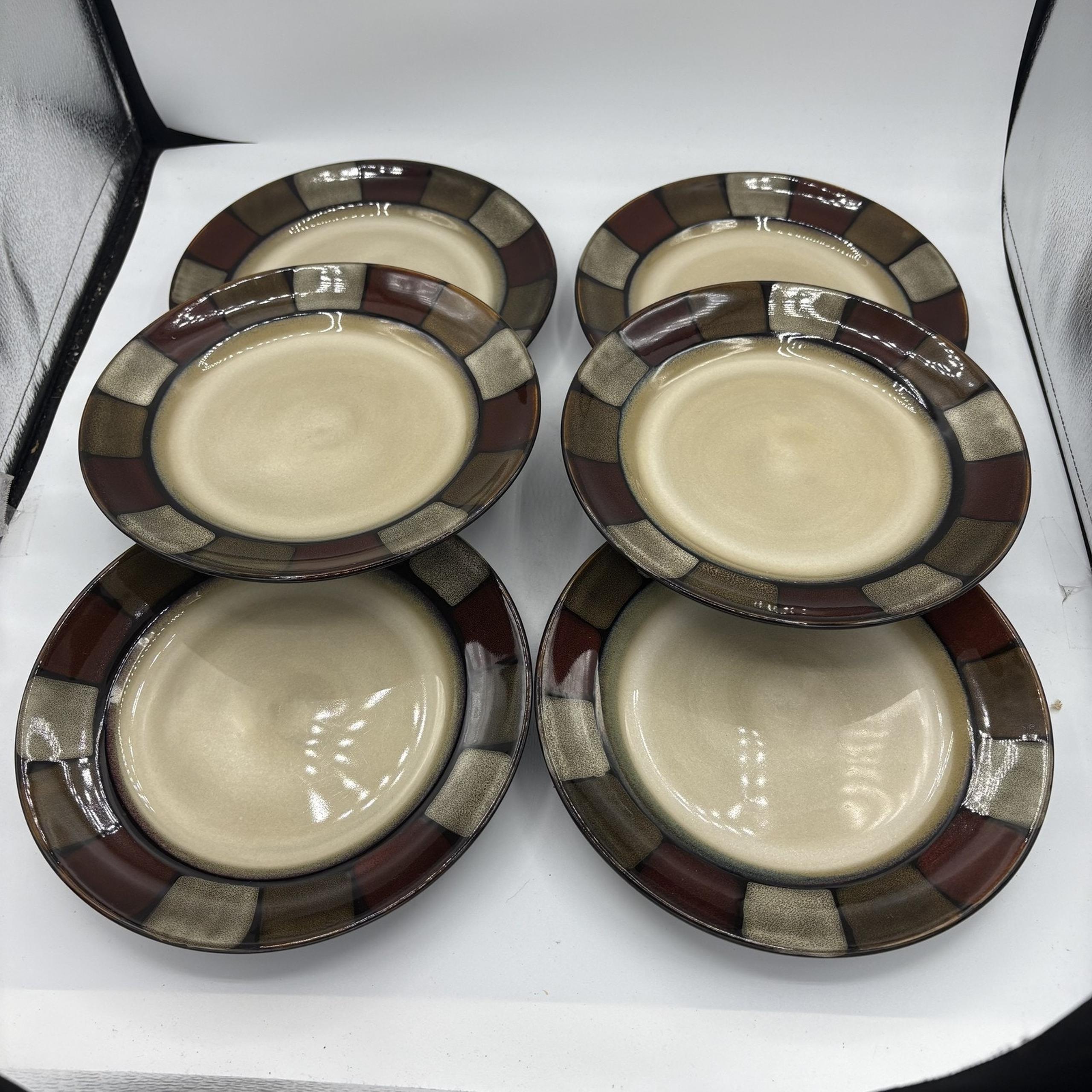 Pfaltzgraff Taos Salad Plates Set 6 Stoneware 8.5" Geometric Pattern Tableware
