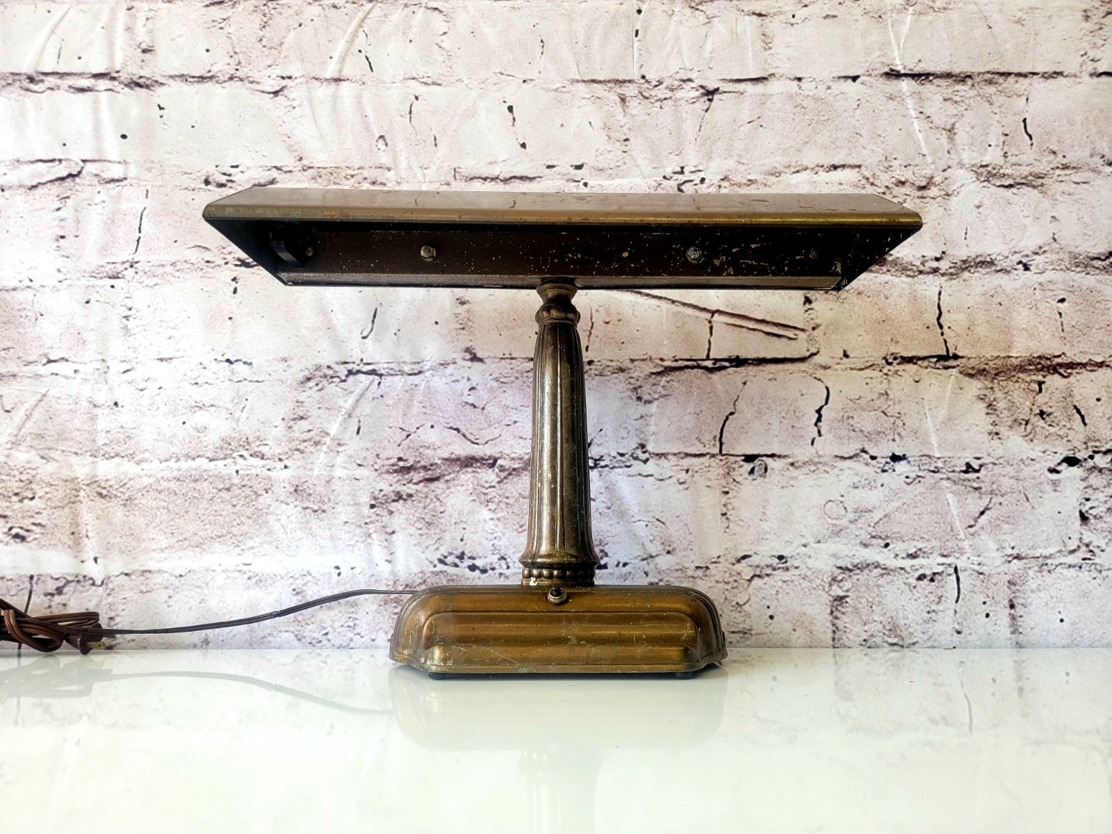 Brass Art Deco Bankers Lamp, Mid Century, MCM, Vintage, Desk Lamp