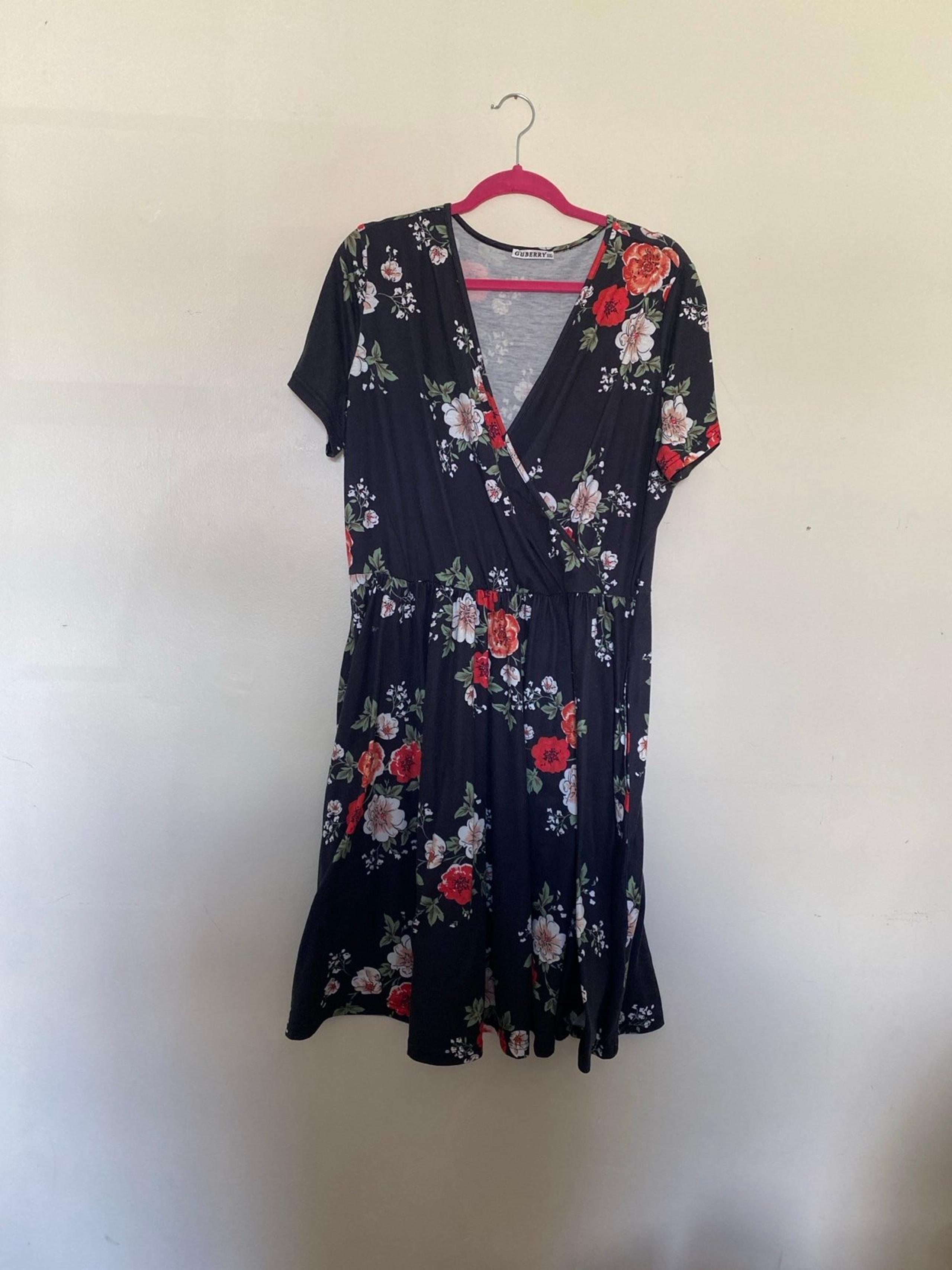 Black Floral Knee Length Sundress: XXL
