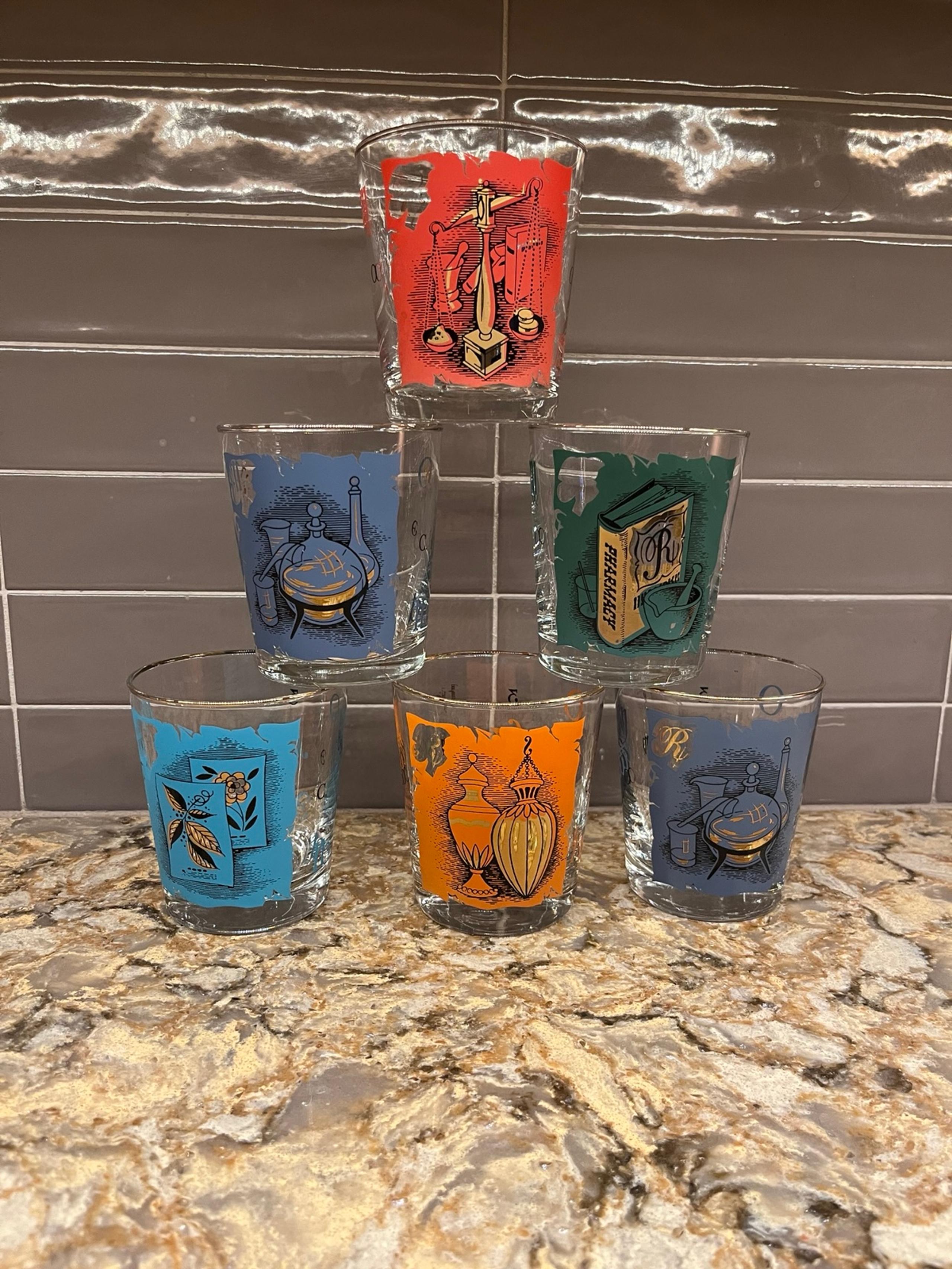 MCM Vintage Libbey Apothecary Pharmacy
Rx Gold Trim Low Ball Tumbler Glasses