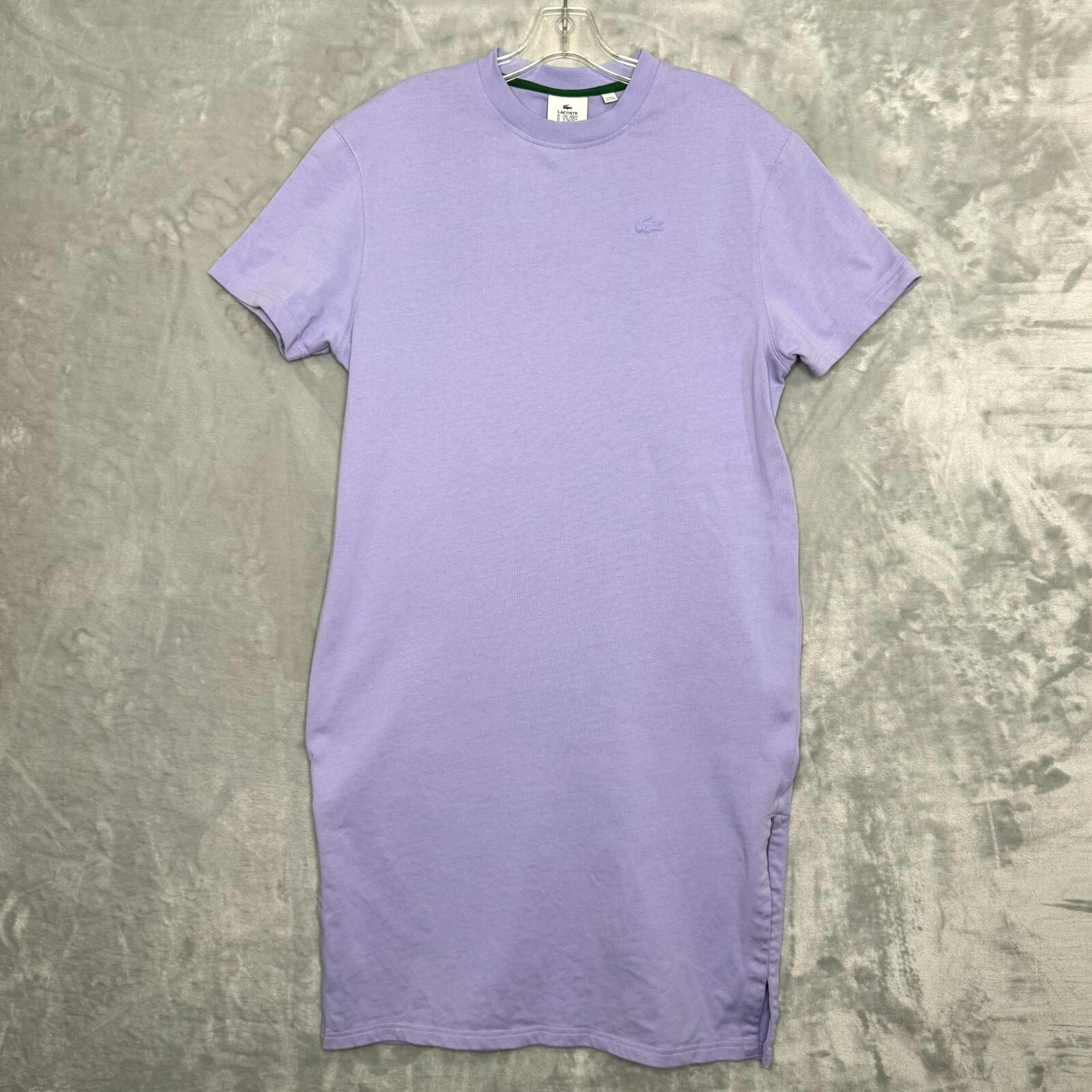 Lacoste LIVE Dress Womens French 38 US M Lavender Lilac T Shirt Spellout Logo