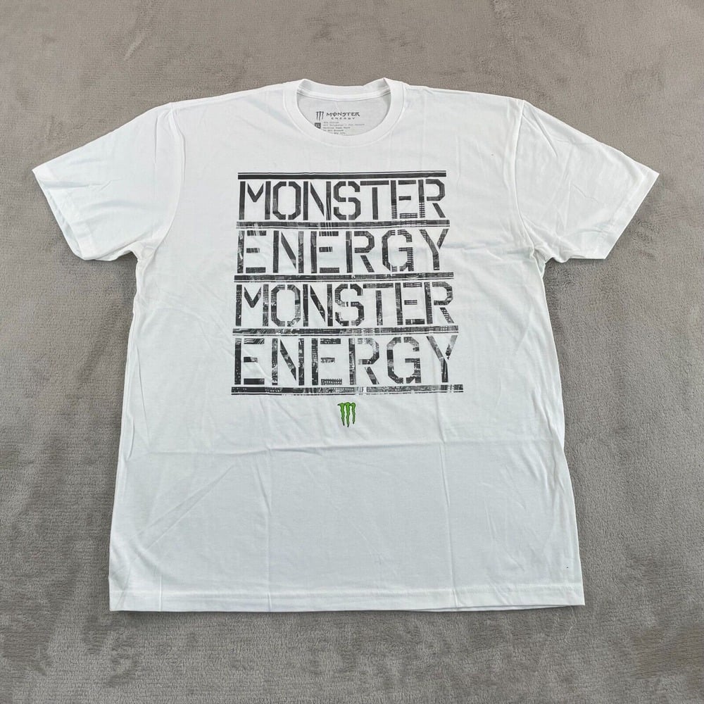 Monster Energy T-shirt Men XL White Large Logo Print Active Short Sleeve NWOT