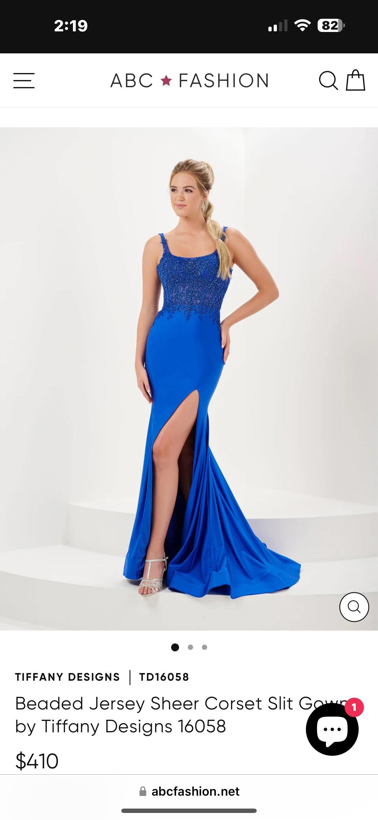 Tiffany Designs Royal Blue Mermaid Prom Gown w/Slit Style 16058 Size 2