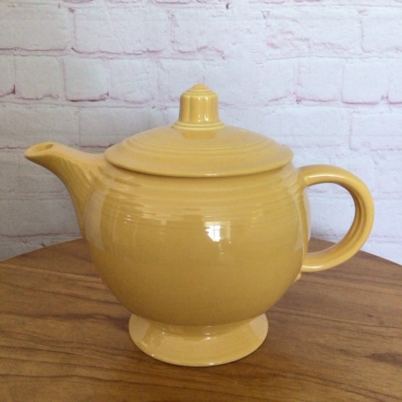 Vintage Fiesta Medium “C” Handled Original Yellow Covered Teapot