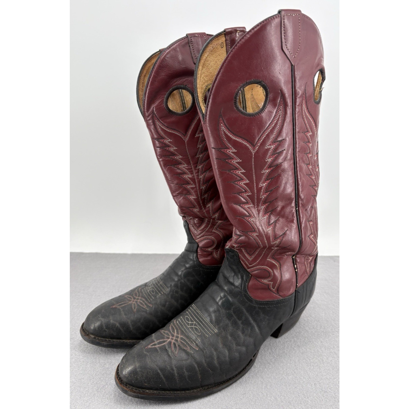 Tony Lama Two Tone Red/Black Cowboy Boots Mens Size 11D Style 6661 Made In USA