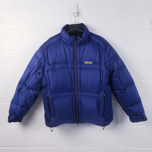Vintage 90s Polo Sport Ralph Lauren Quilted Puffer Down Jacket Navy Blue Medium