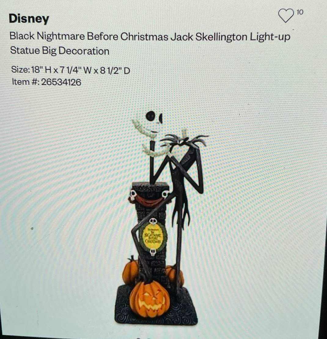 Black Nightmare Before Christmas Extra Large Jack Light Up Statue NIB