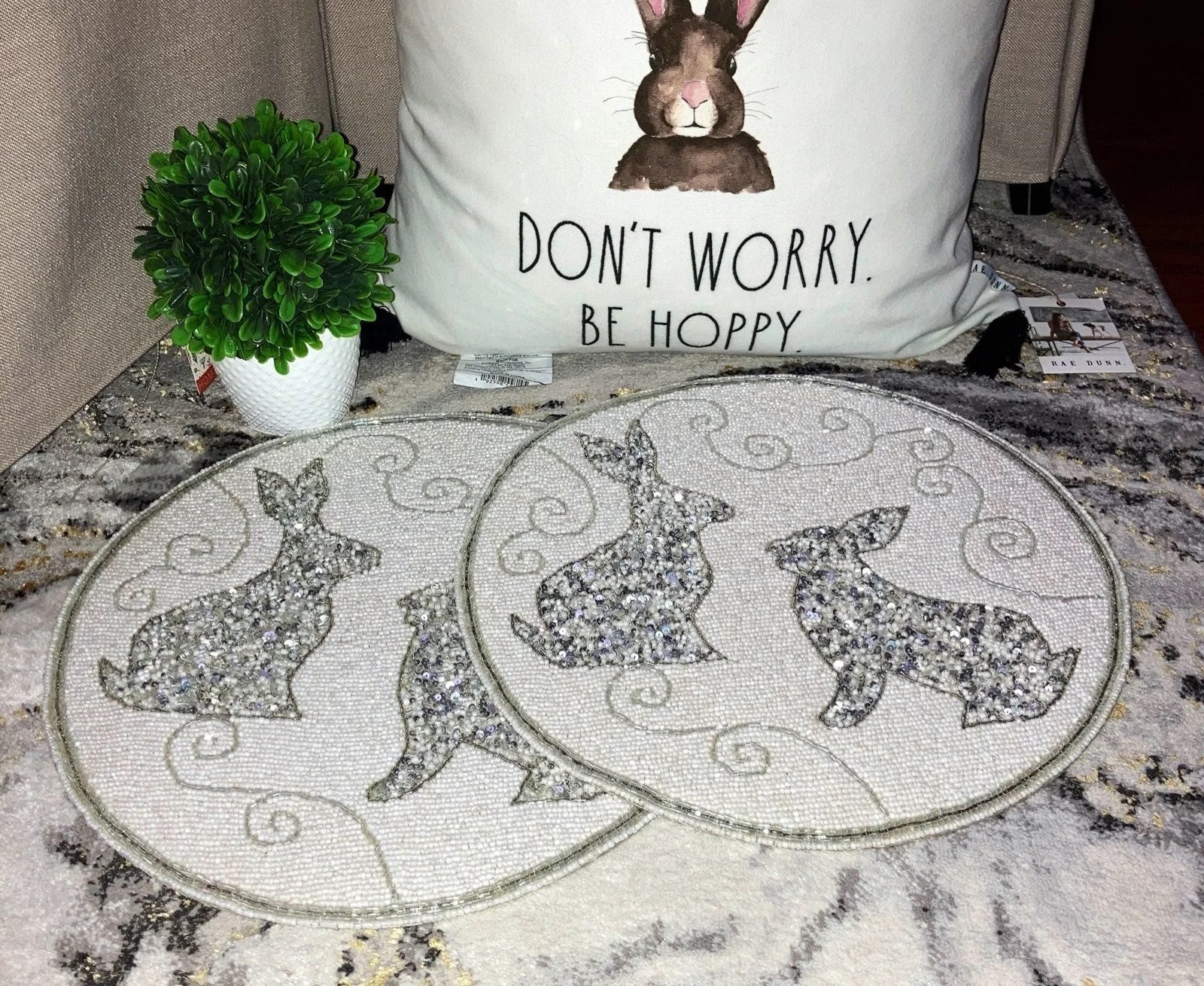 Easter beaded bunny charger placemat