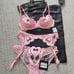 Honey Birdette SET PINK HEARTS 32C Bra S Thong S Garter