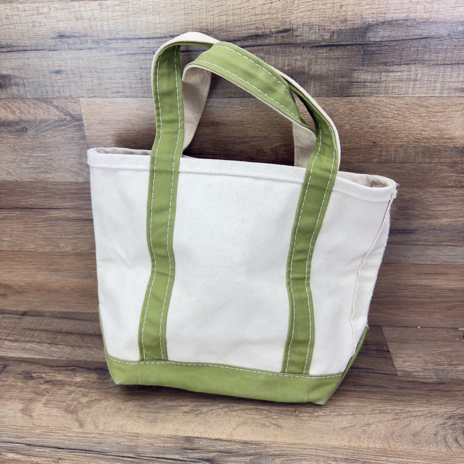 L.L. Bean Boat & Tote Canvas Bag Medium White & Green 90s USA