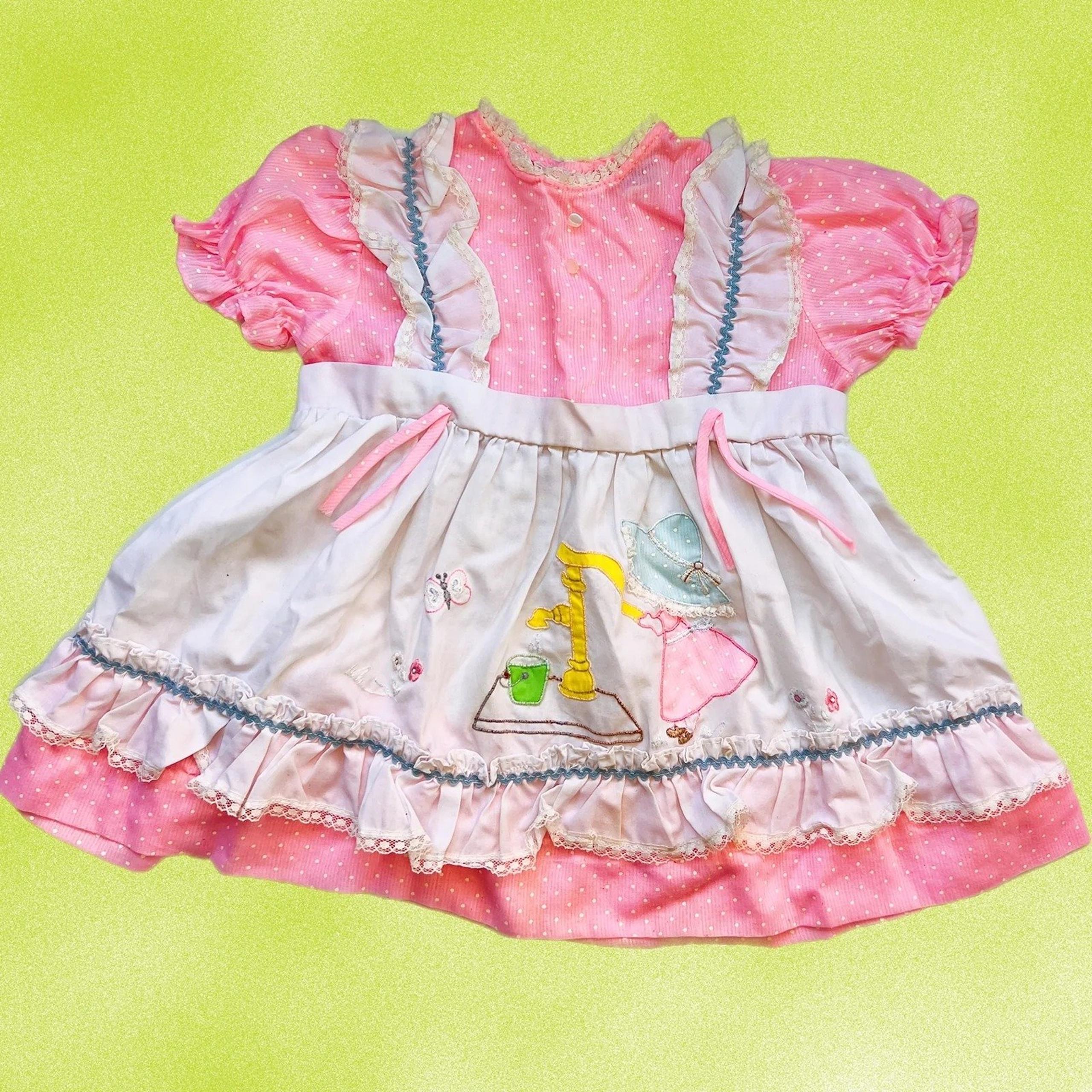 Vintage Cradle Togs Pink Polka Apron Dress