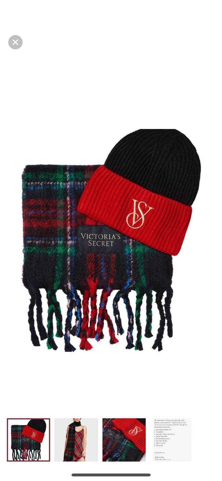 VICTORIA'S SECRET Plaid Scarf & Beanie Set color holiday plaid