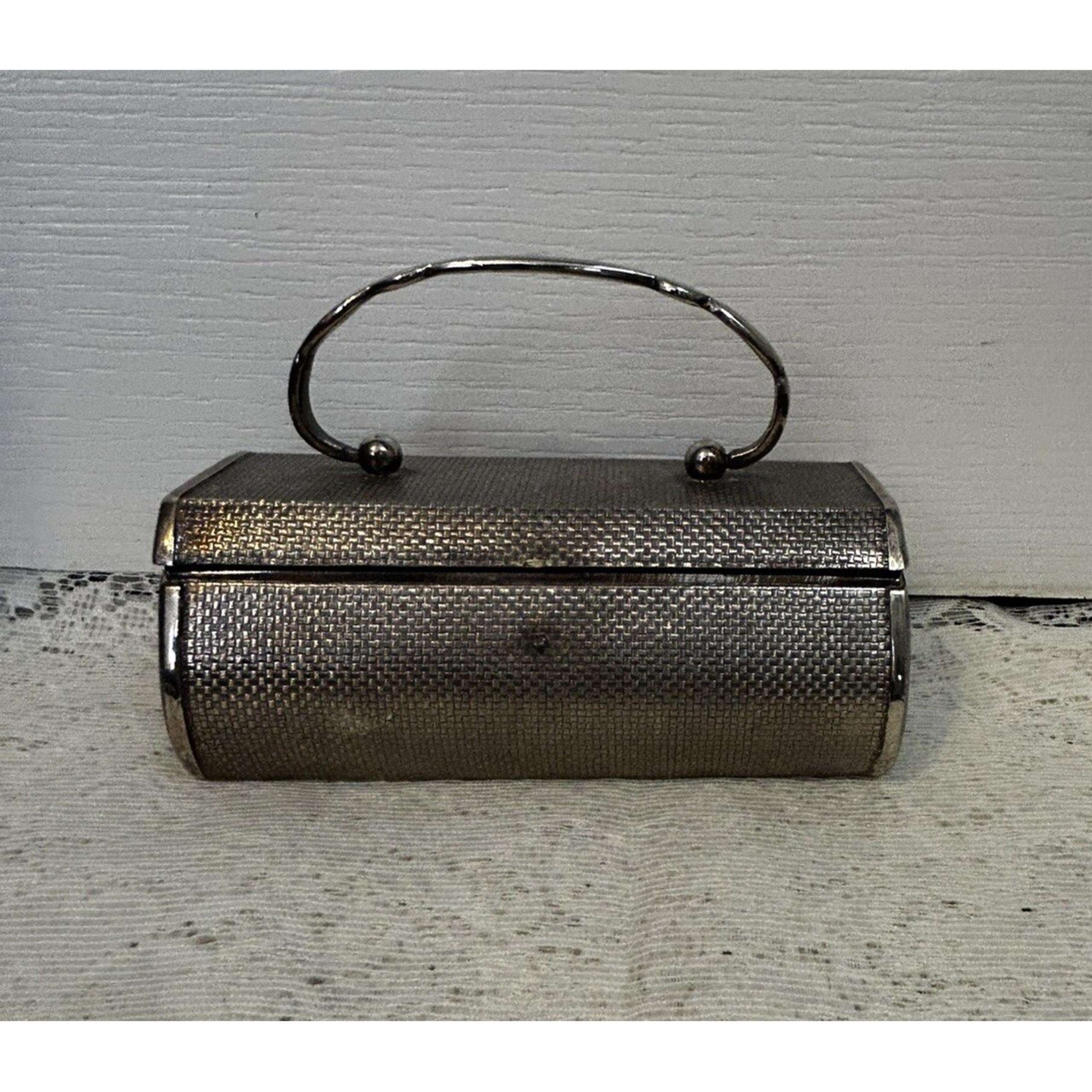 Vintage WALBORG Italian RARE 40s Silver Metal Woven Rhinestone Mirror Clutch Bag