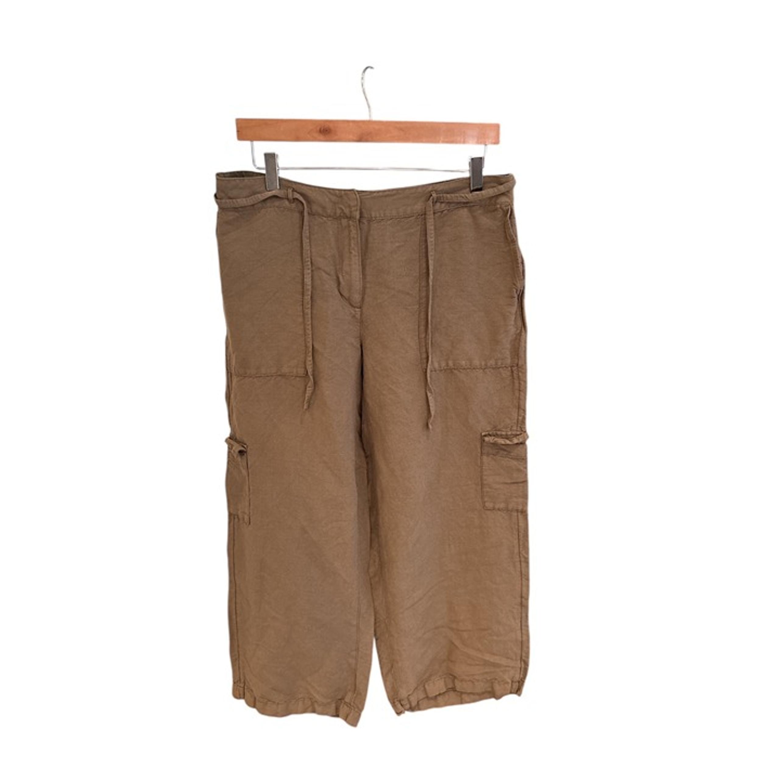 J. Jill Womens Petite Cargo Pants 12P Linen & Rayon Blend Brown Casual Drawstrin