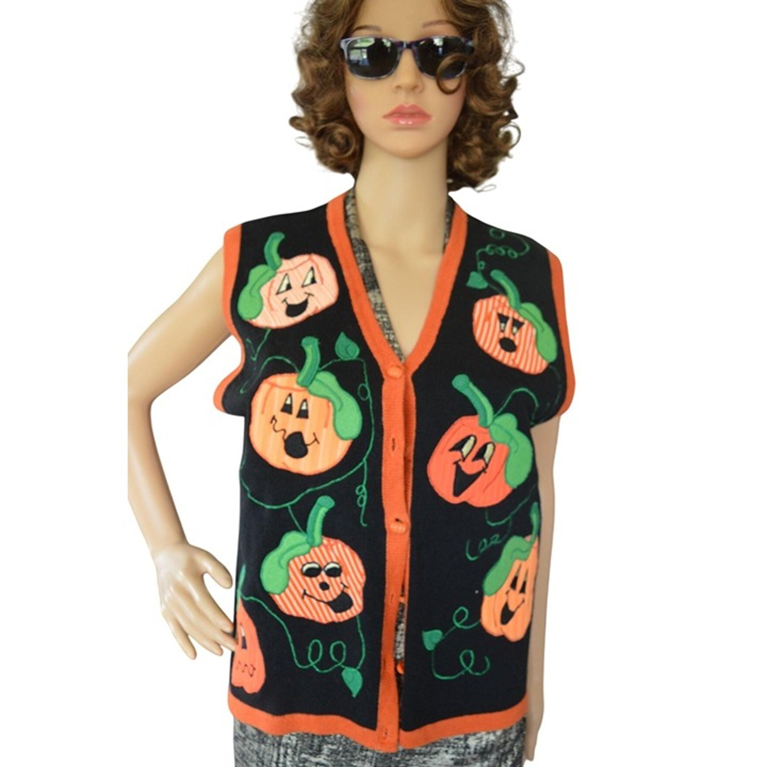 Vintage 90s Karen Scott Jack O Lantern Pumpkin Halloween Sweater Vest Women Smal