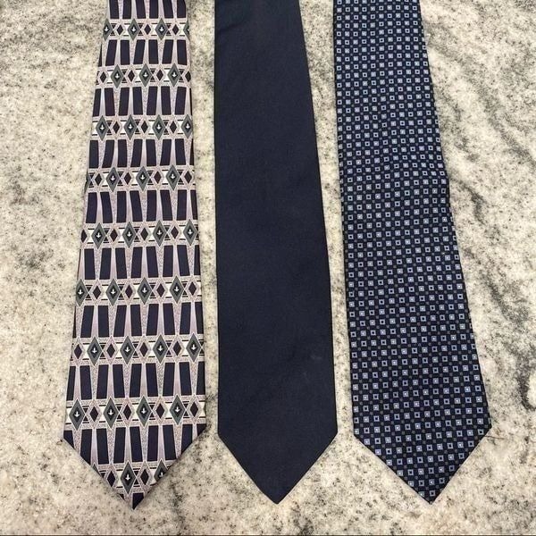 Set of 3 Blue Navy Patterned Dress Ties Stafford / Puritan / Roundtree & Yorke