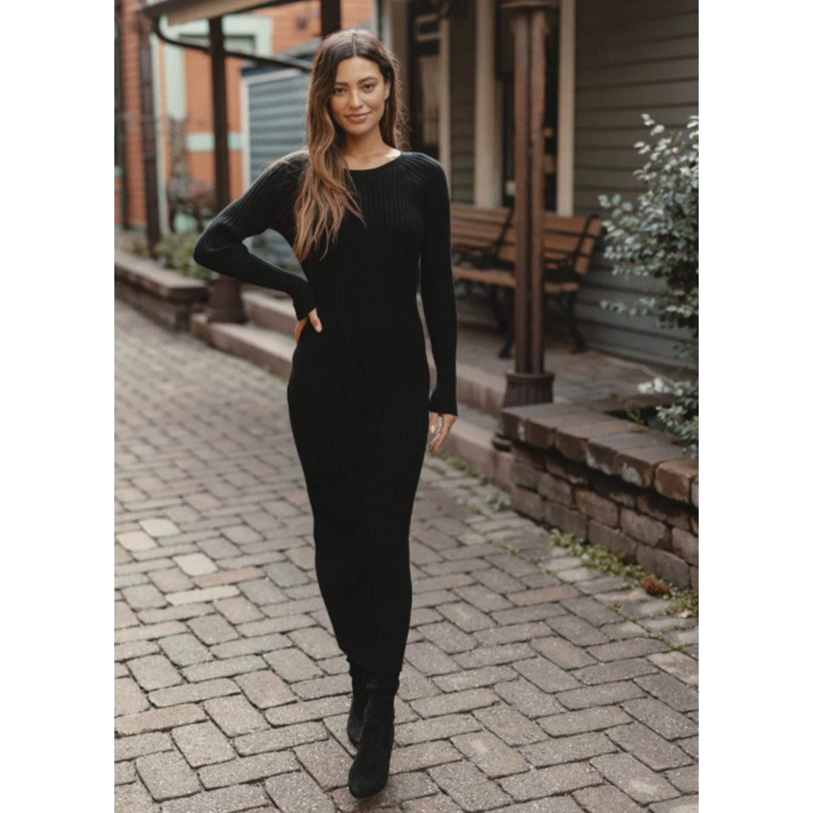 150 The Normal Brand Rib Dress 100 Cotton Ava Black Maxi LongSleeve Bodycon XL