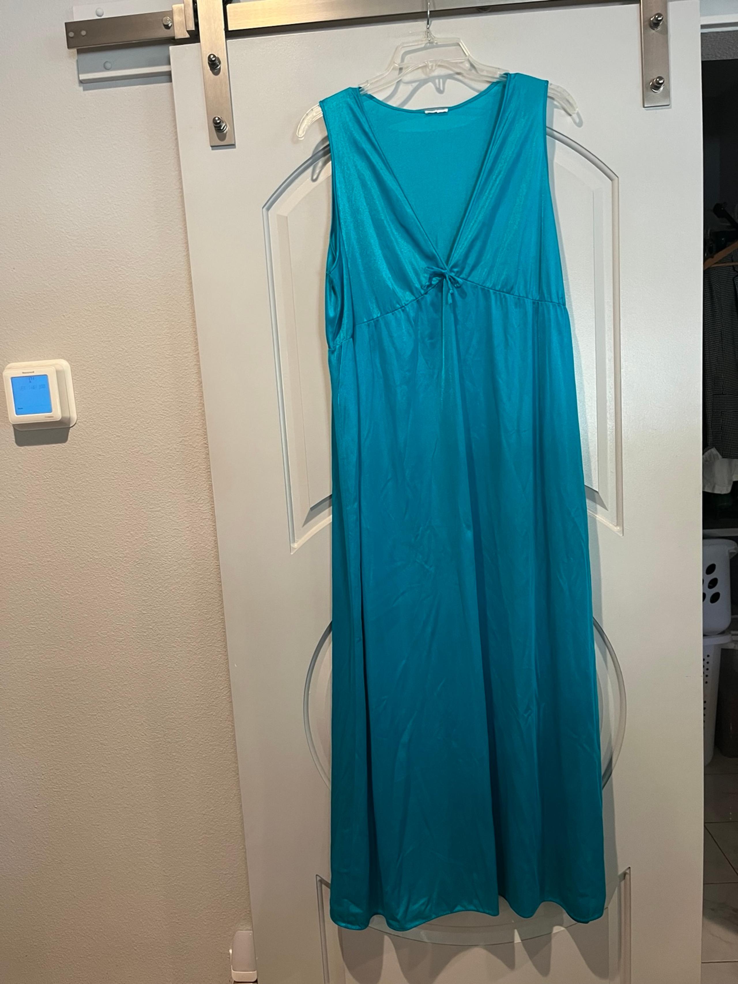 Vintage bright turquoise silky tank nightgown. Absolutely stunning!! So retro!