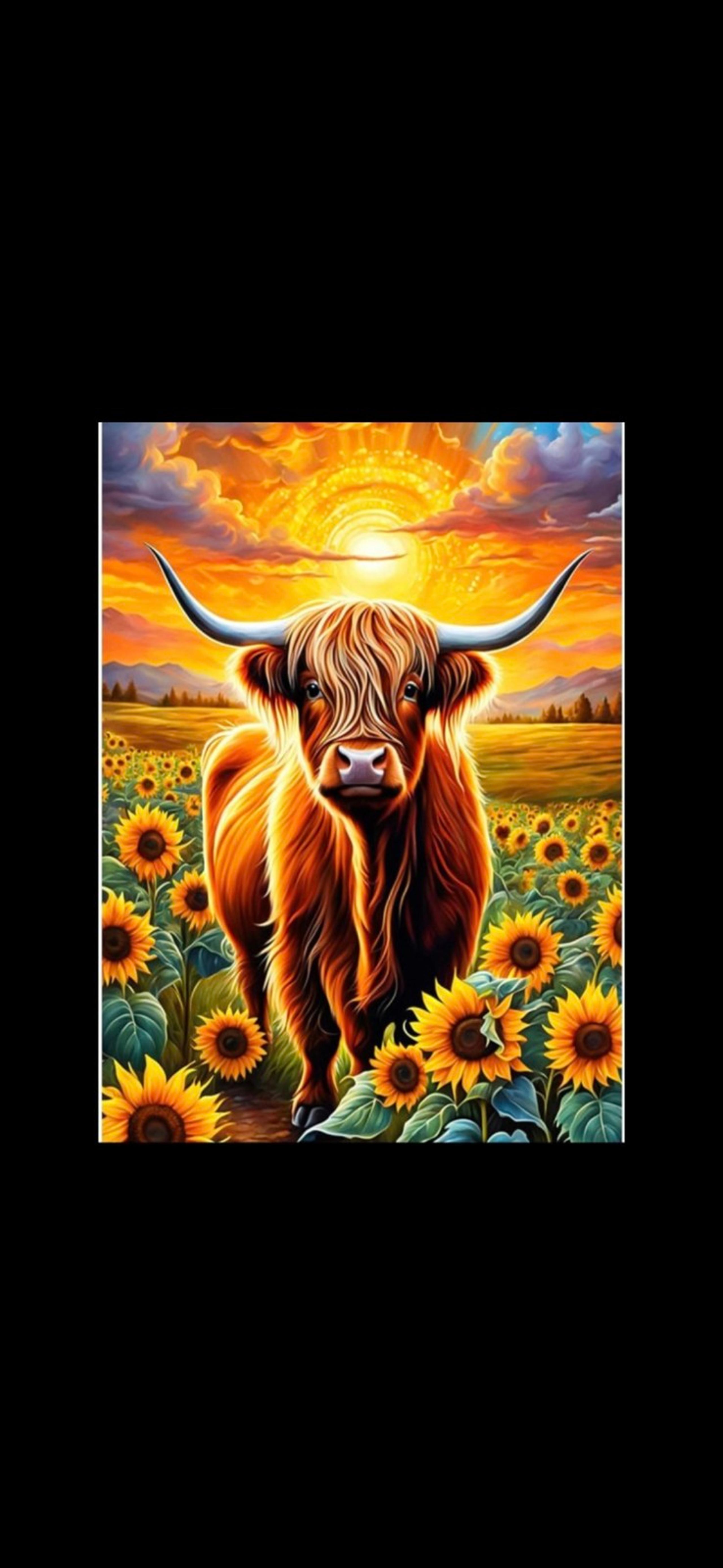 Flower Patch Sunset Bull 5D Diamond Painting Kit New