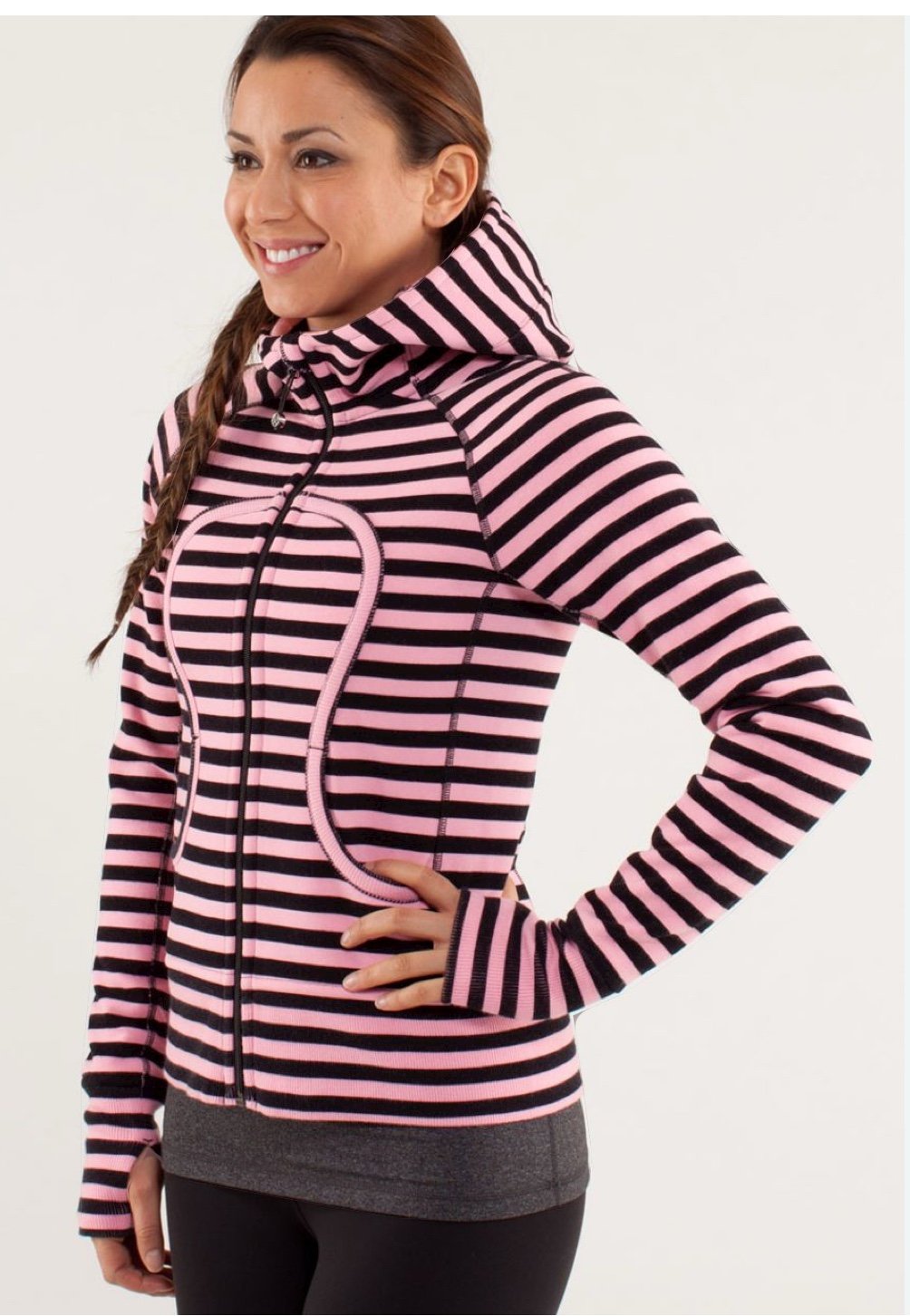 Lululemon Scuba Hoodie *Stretch Sea Stripe Pink Shell Black size 6