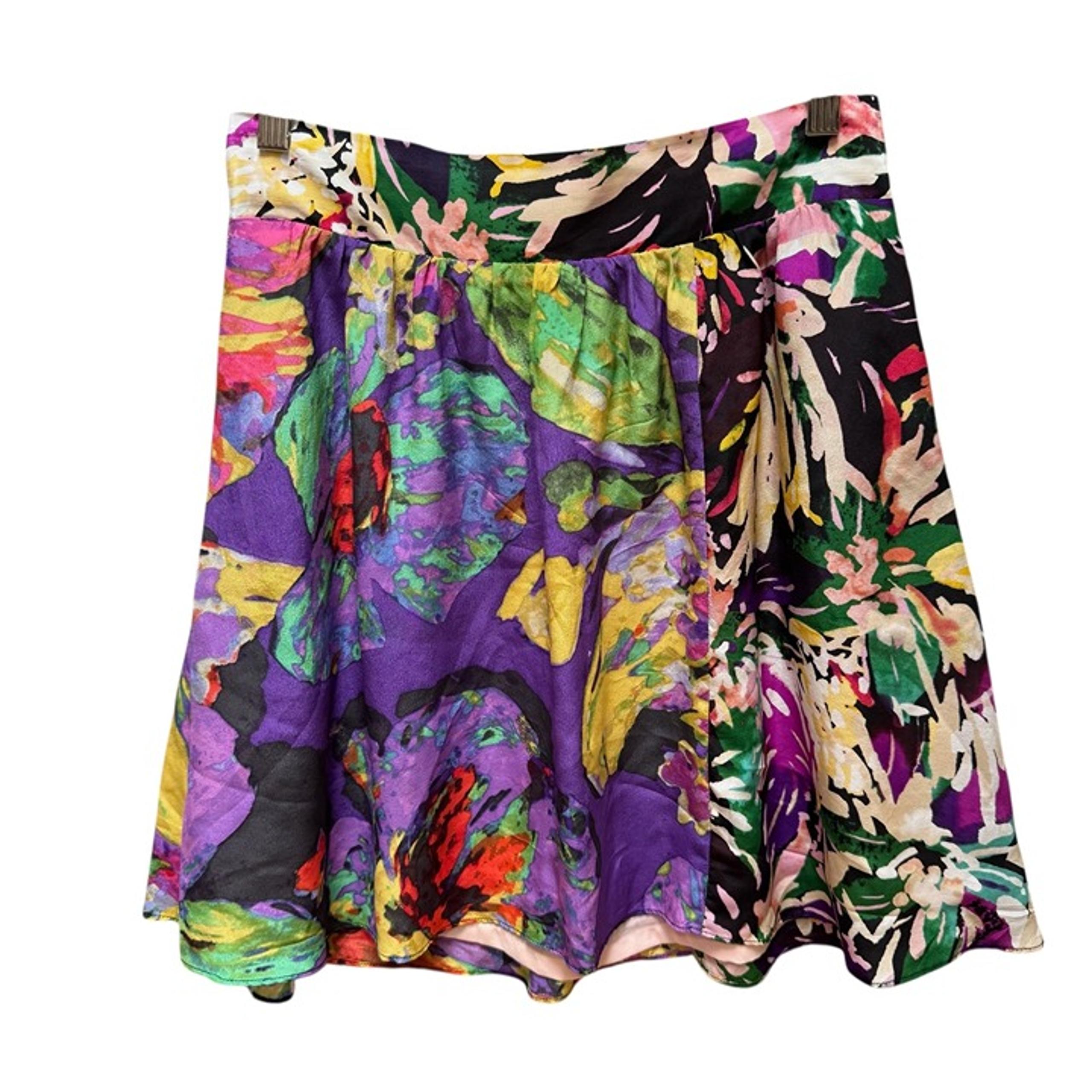 Maeve Anthropologie Skirt Silk Purple Watercolor Elastic Waistband A-Line SM