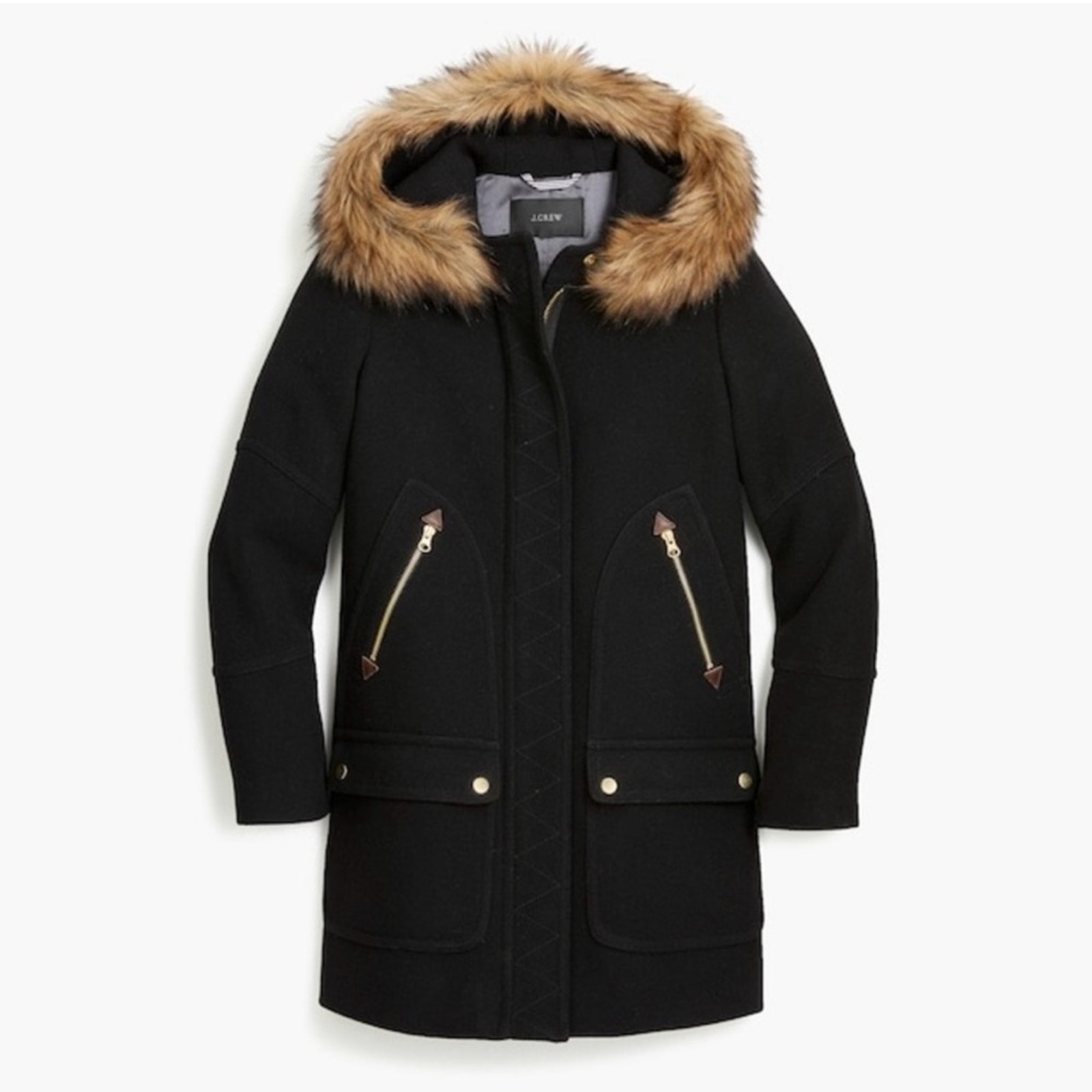 J. Crew Chateau Parka Stadium Cloth Wool Coat Trim Fur