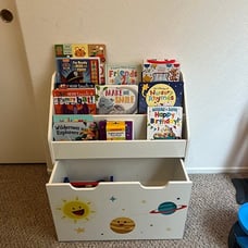 Toy Organizer, Chest & Bookcase with 3 Shelves, Storage Box with Wheels