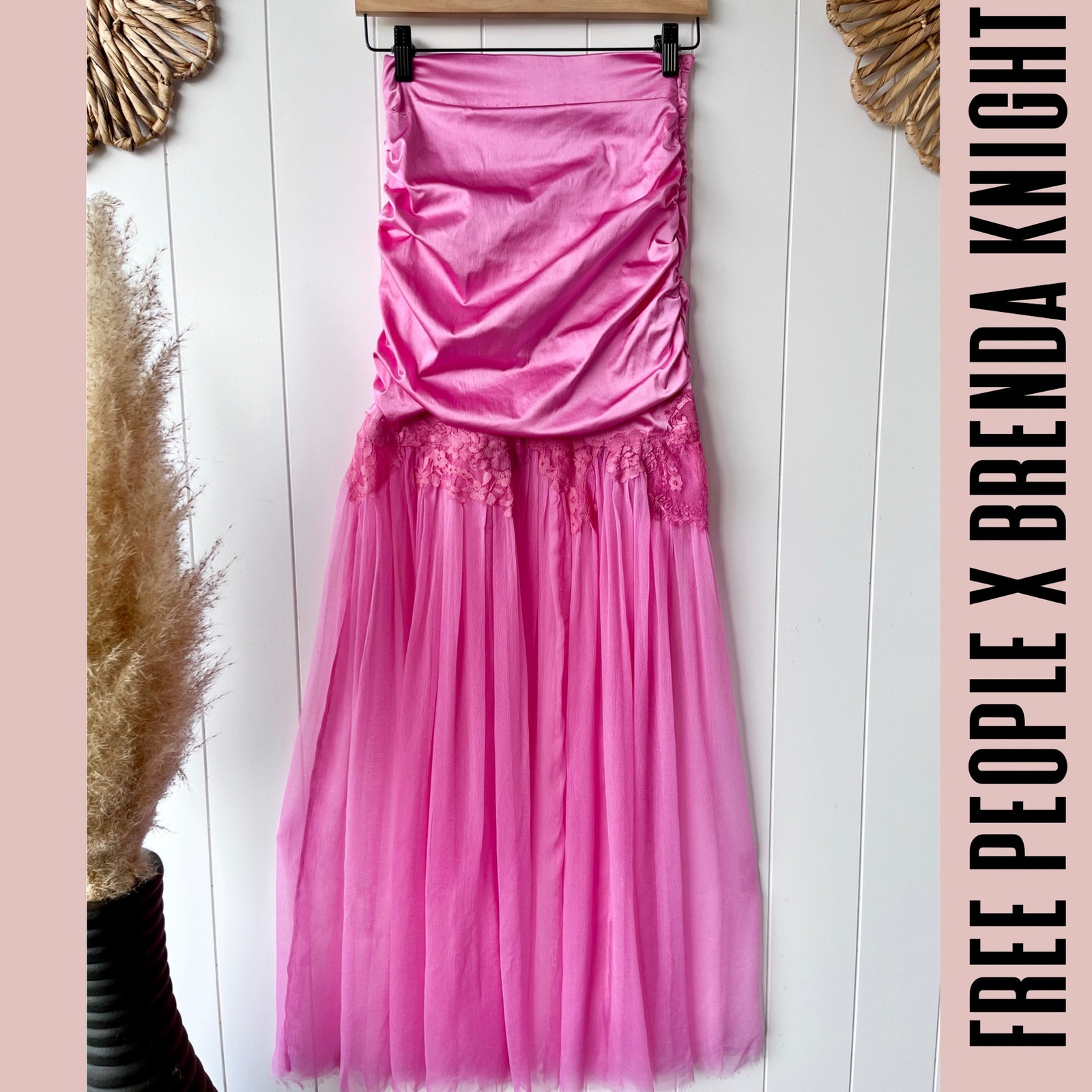 Free People maxi skirt x Brenda Knight Nigel Preston satin lace boho fairy