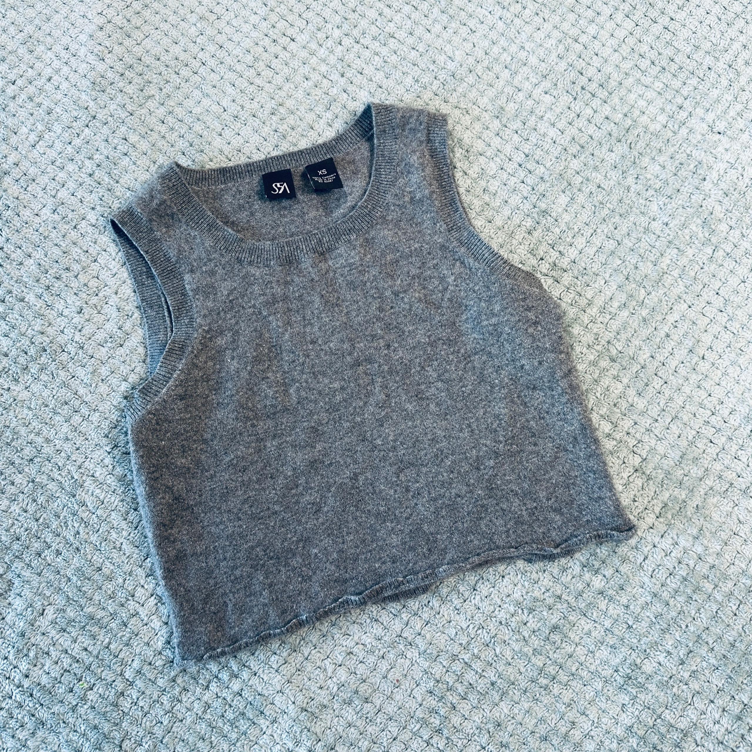 saks fifth avenue gray 100% cashmere tank top cropped sweater womens xs