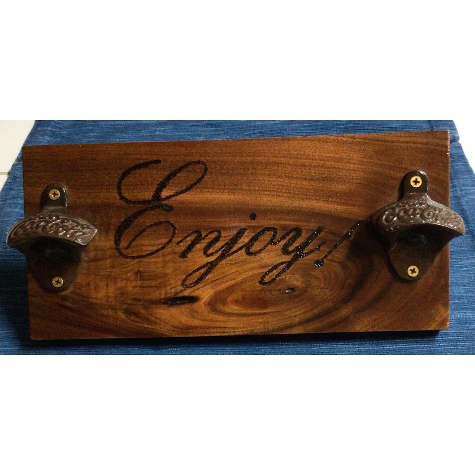 Enjoy Coca Cola Metal Bottle Opener x2 Lacquered Wood Plaque Sign 12 ~892A