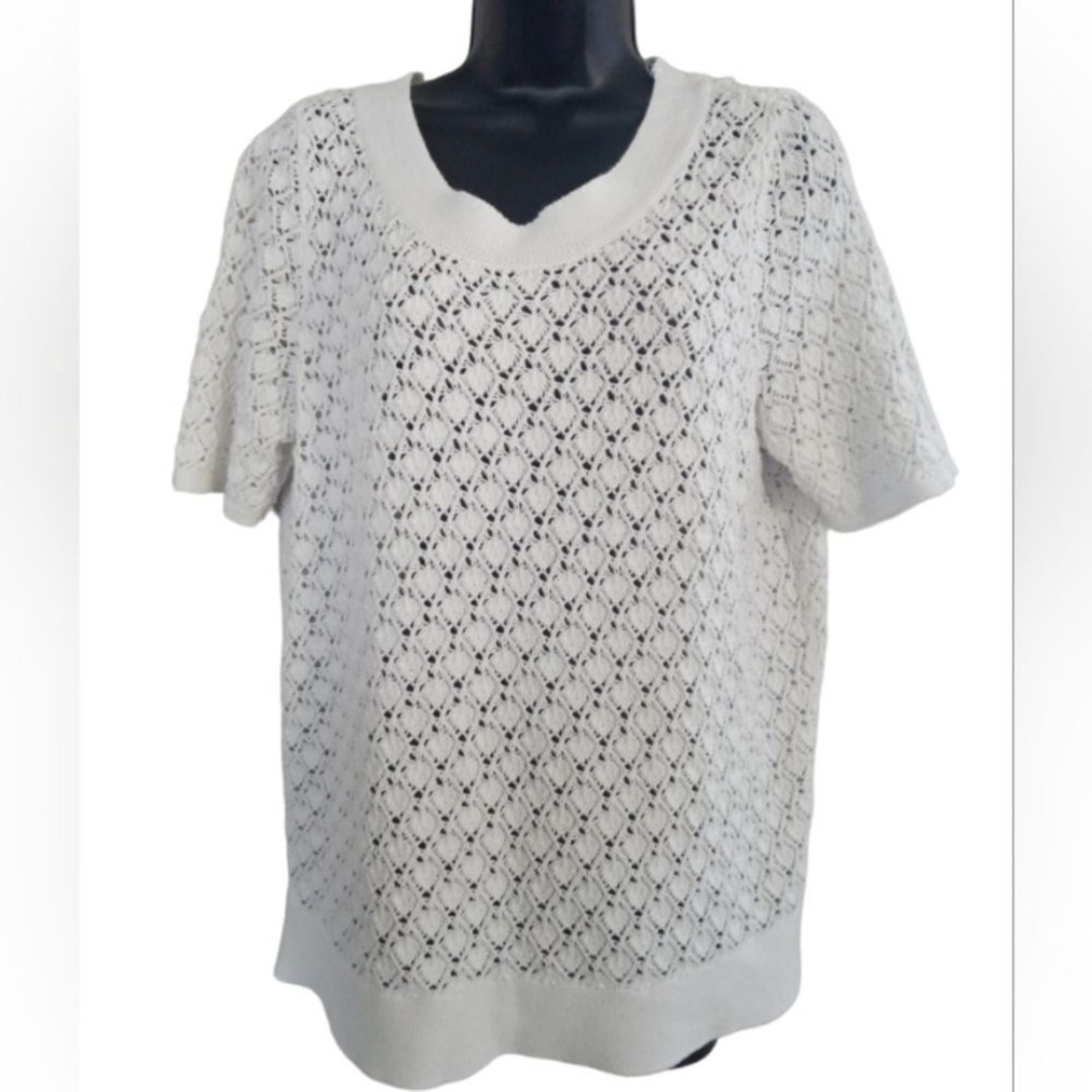 Fashion Bug Shirt, Womens Size 0X, White Crochet Top, Casual 100% Cotton