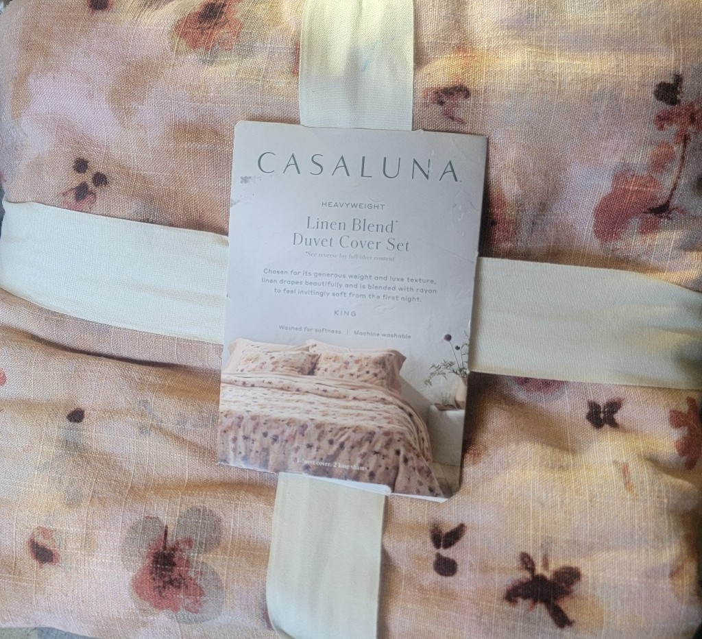 Casaluna Floral King Size Heavyweight Linen Blend Duvet Cover & Sham Set NEW