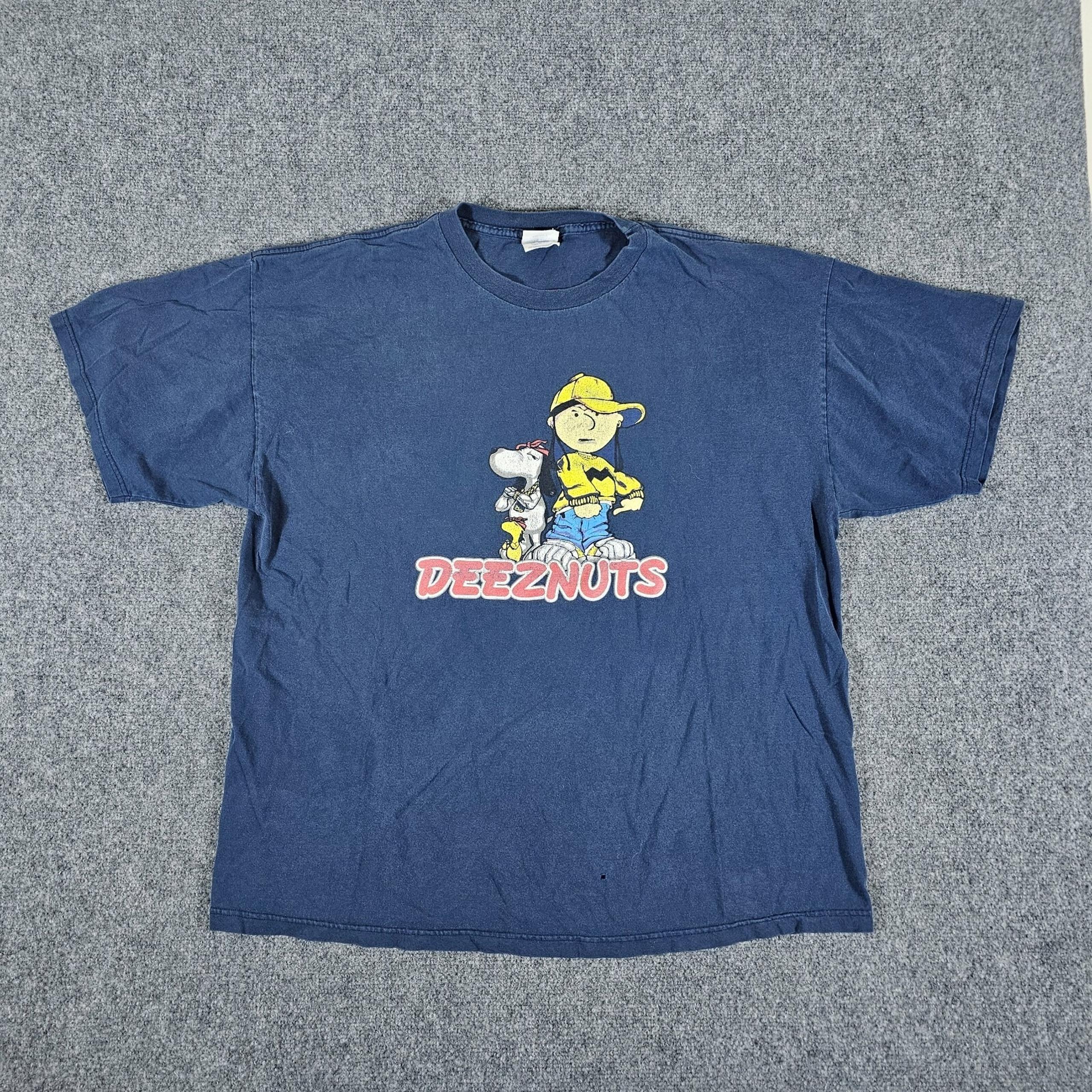 Vintage 90s Snoopy Peanuts "Deez Nuts" Graphic T Shirt Blue Men's Size 2XL Funny