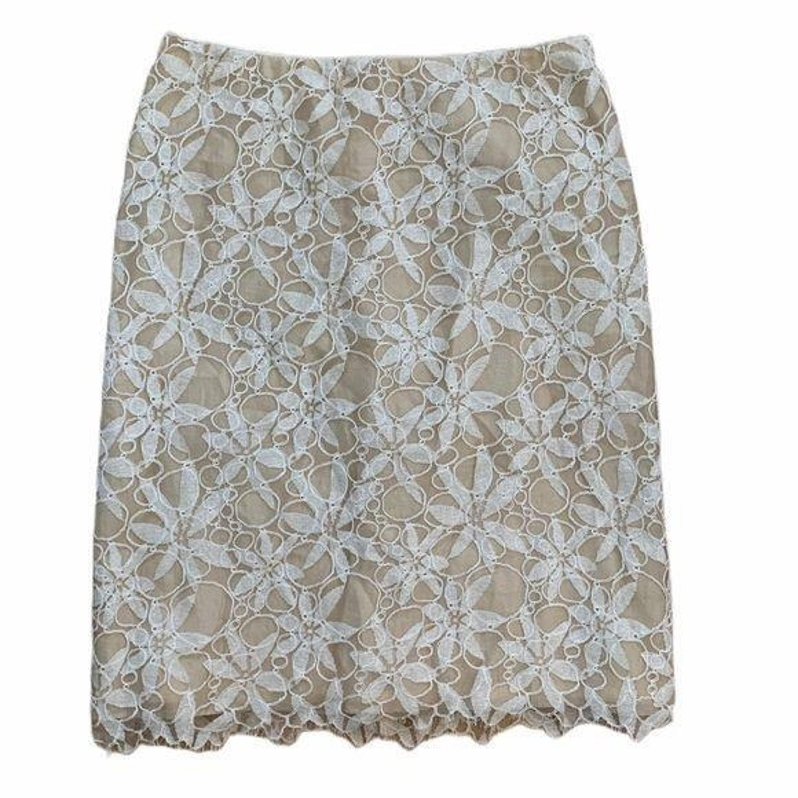 NWOT Lida Baday Silk Lace Skirt Size 8 Ivory Biege Straight Pencil Knee Length